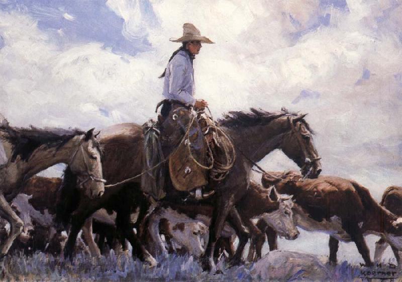 W.H.D. Koerner The Stood There Watching Him Move Across the Range,Leading His Pack Horse